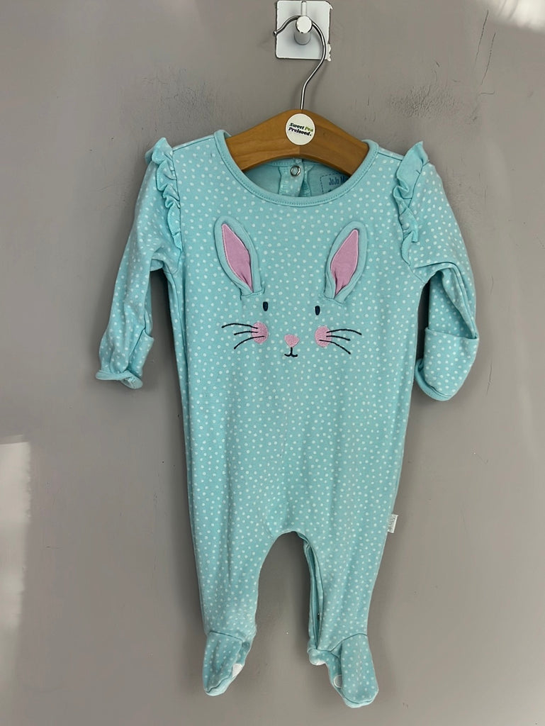 Pre Loved Baby Jojo Maman Bebe aqua bunny sleepsuit 0-3m