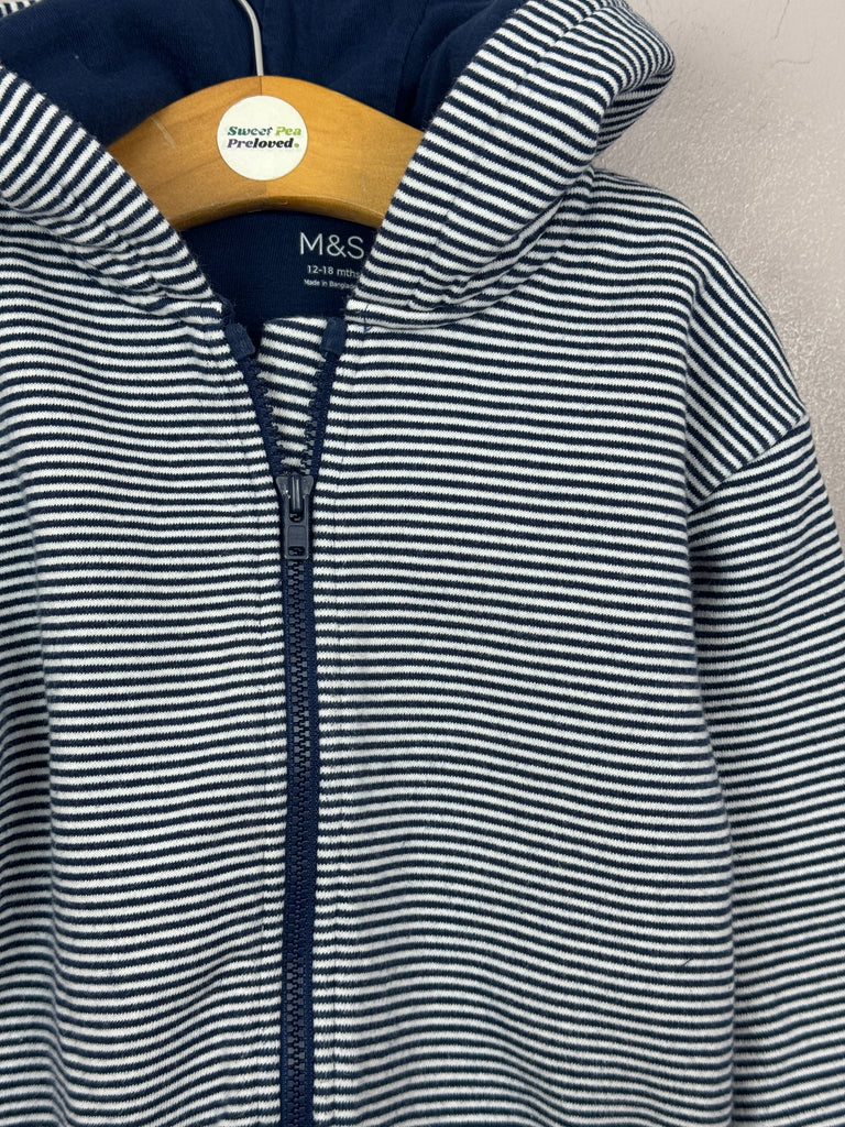 Pre Loved Baby M&S Navy Stripe Hoodie 12-18m