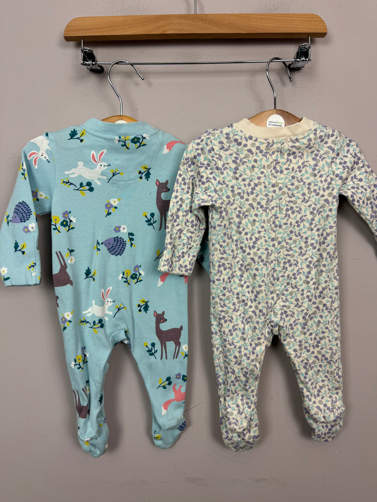 Pre Loved Baby M&S blue animals/berries sleepsuits Newborn