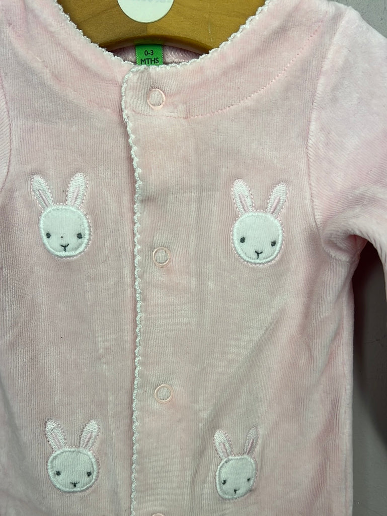 John Lewis Pink Velour Bunny Sleepsuit 0-3m