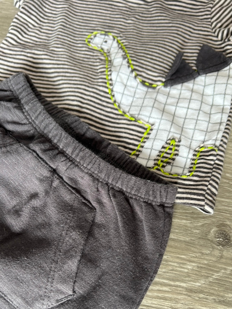 Pre loved baby Next grey dinosaur tee and joggers set up to 1 month