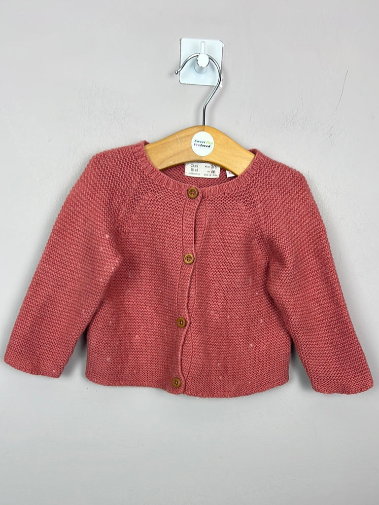 Pre Loved Baby Zara rose pink garter stitch cardigan 3-6m