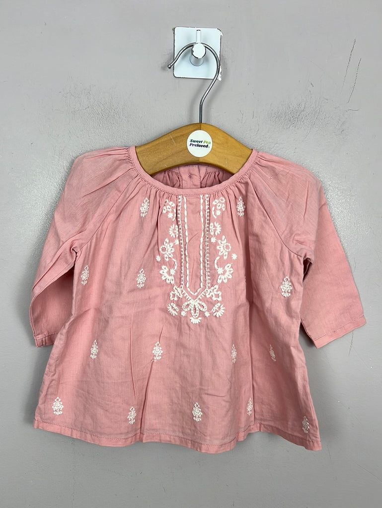 Secondhand baby M&S Pink embroidered cotton blouse 0-3m