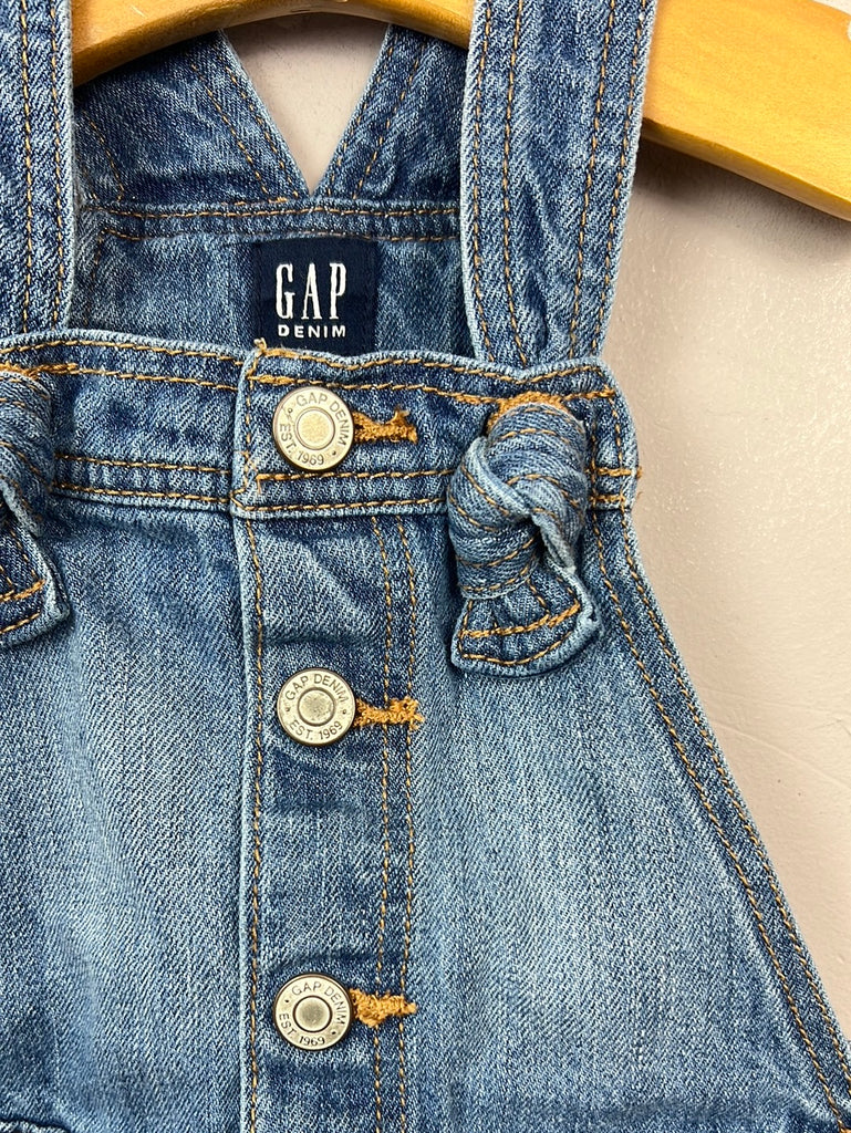 GAP Preloved kids short denim dungarees with knotted straps 12-18m
