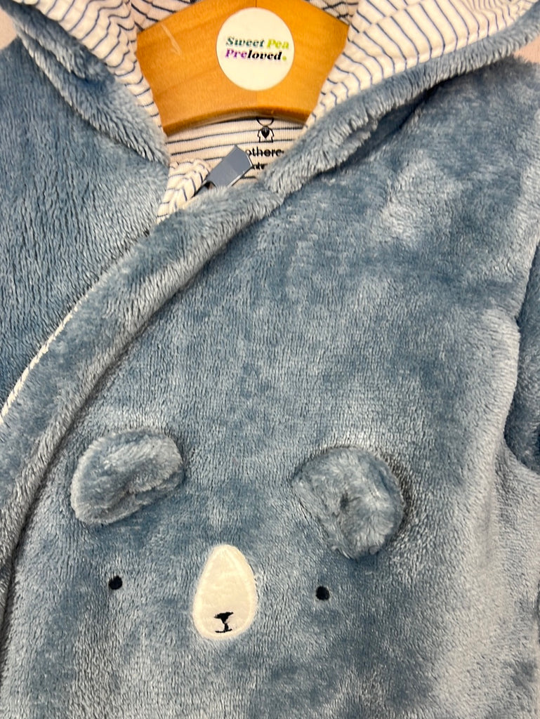 Secondhand Baby Mothercare blue bear fur pramsuit 1-3m