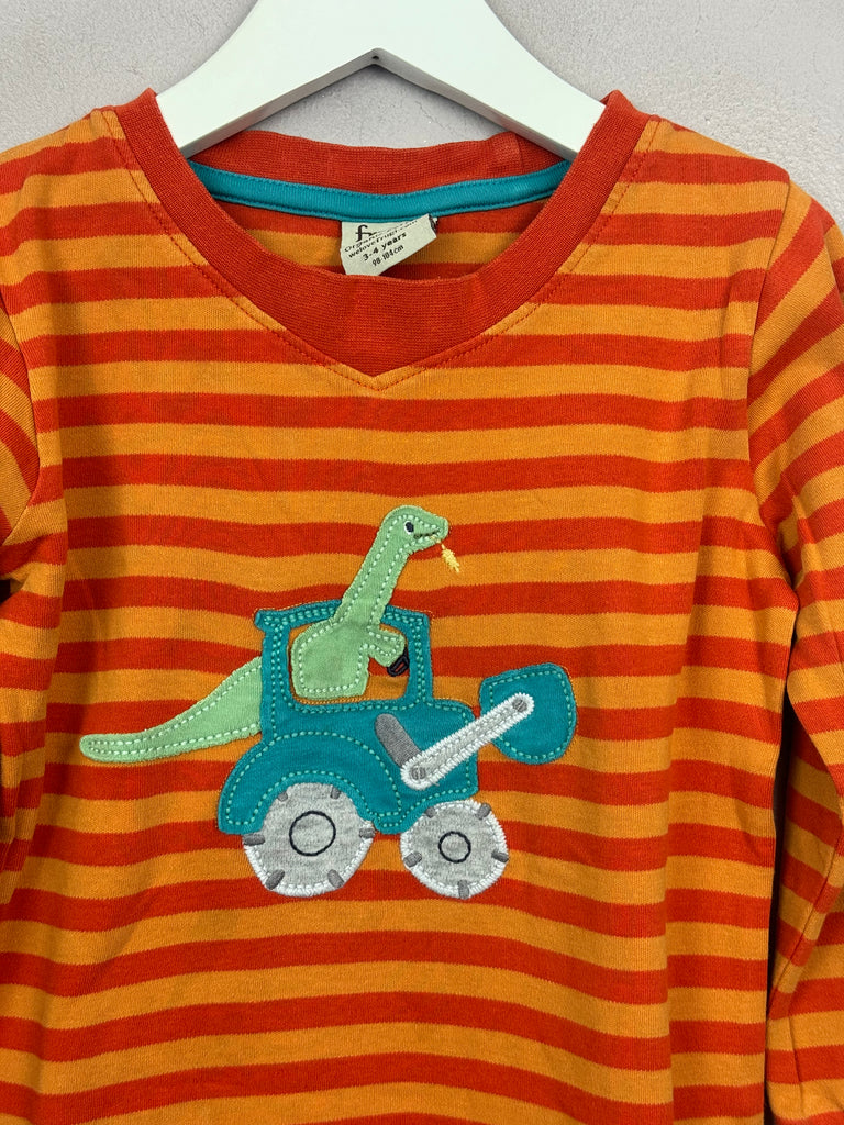 Pre Loved Kids Frugi Dino Digger Long Sleeve T-shirt 3-4y