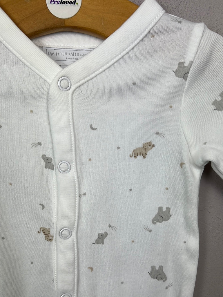 Second Hand Baby Little White Company elephant & tiger print sleepsuit - Newborn
