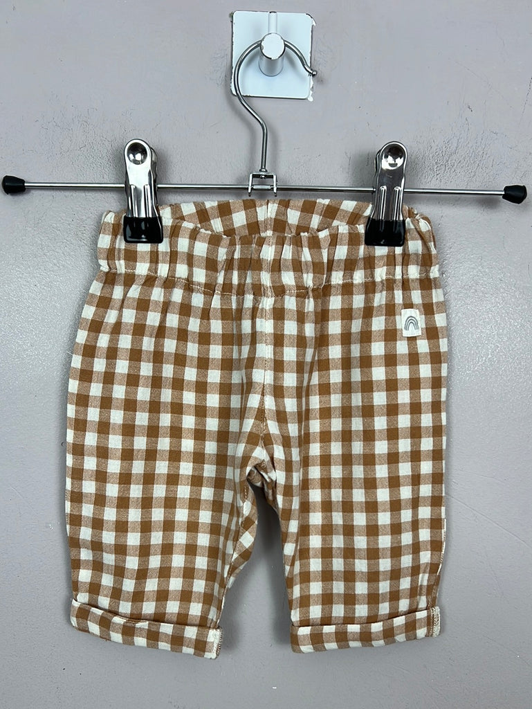 Preloved baby Lindex tan check trousers 1-2m