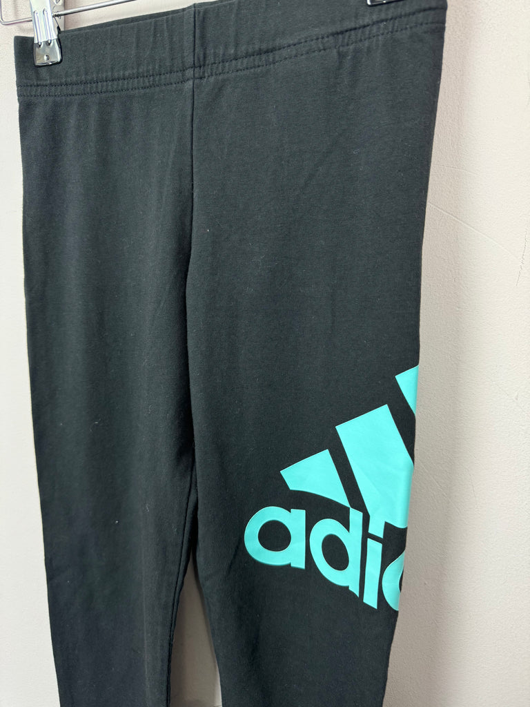 Pre Loved Childrens Adidas Black turquoise logo leggings 9-10y