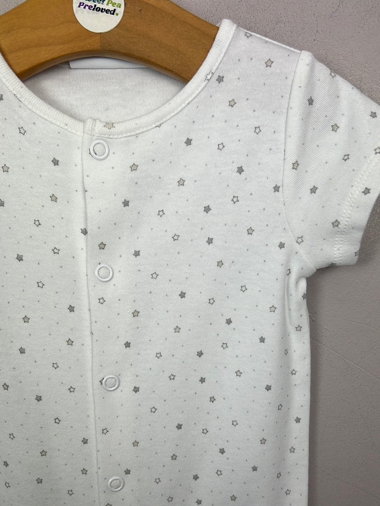 Secondhand Baby Little White Company short sleeve stars sleepsuit/romper 3-6m