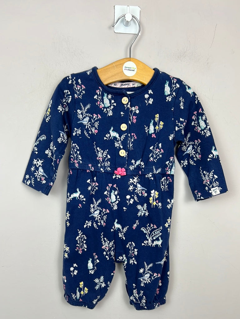 Second hand baby Mantaray navy hare print jersey playsuit 0-3m
