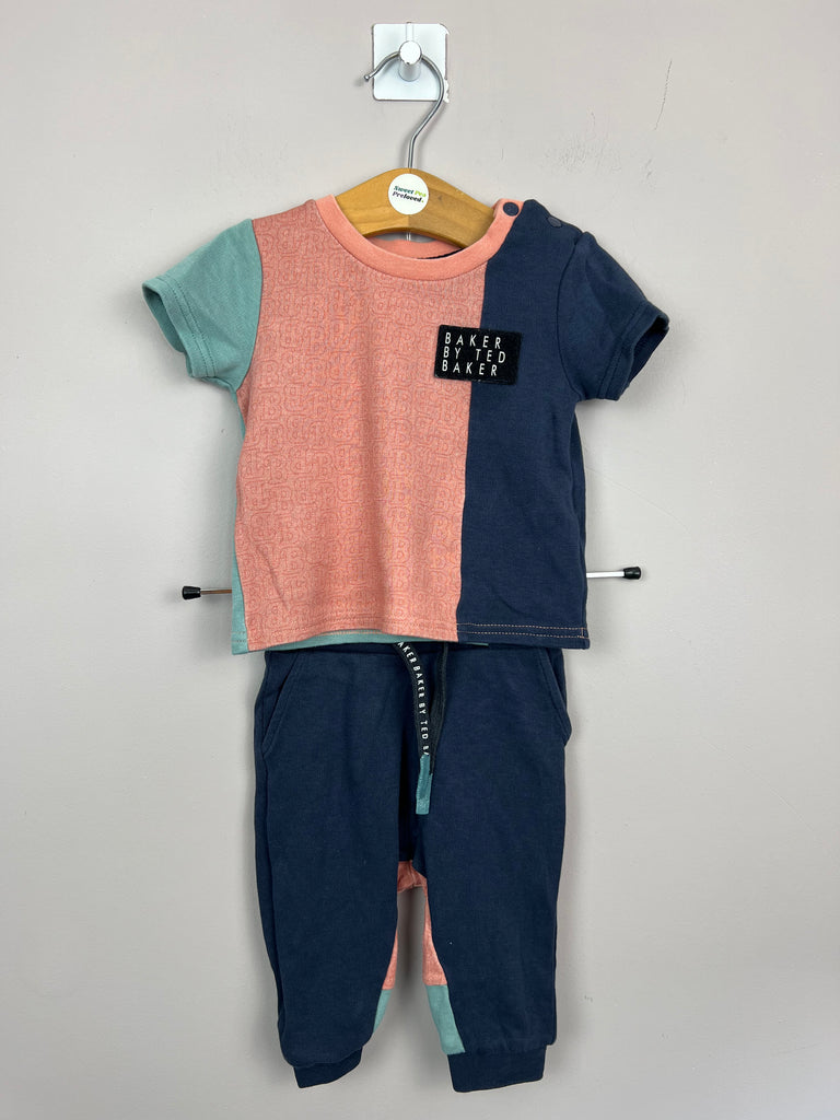 Secondhand baby Baker blush/navy/green t-shirt & joggers outfit - Sweet Pea Preloved Clothes