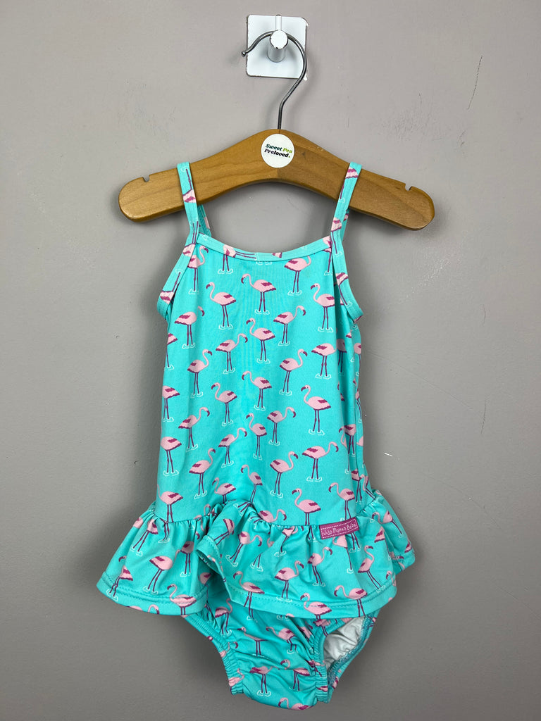 Second hand Jojo Maman Bebe Aqua Flamingo Swimsuit with nappy - Sweet Pea Preloved Clothes