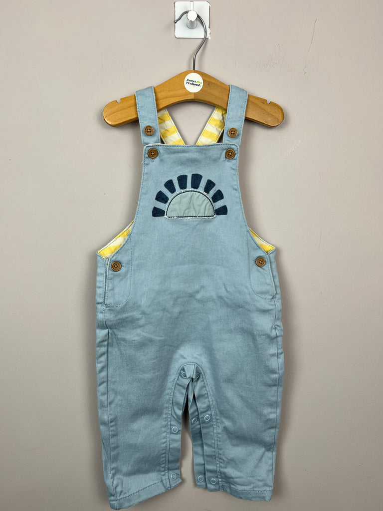 6-9m blue sunshine dungarees - Sweet Pea Preloved Clothes