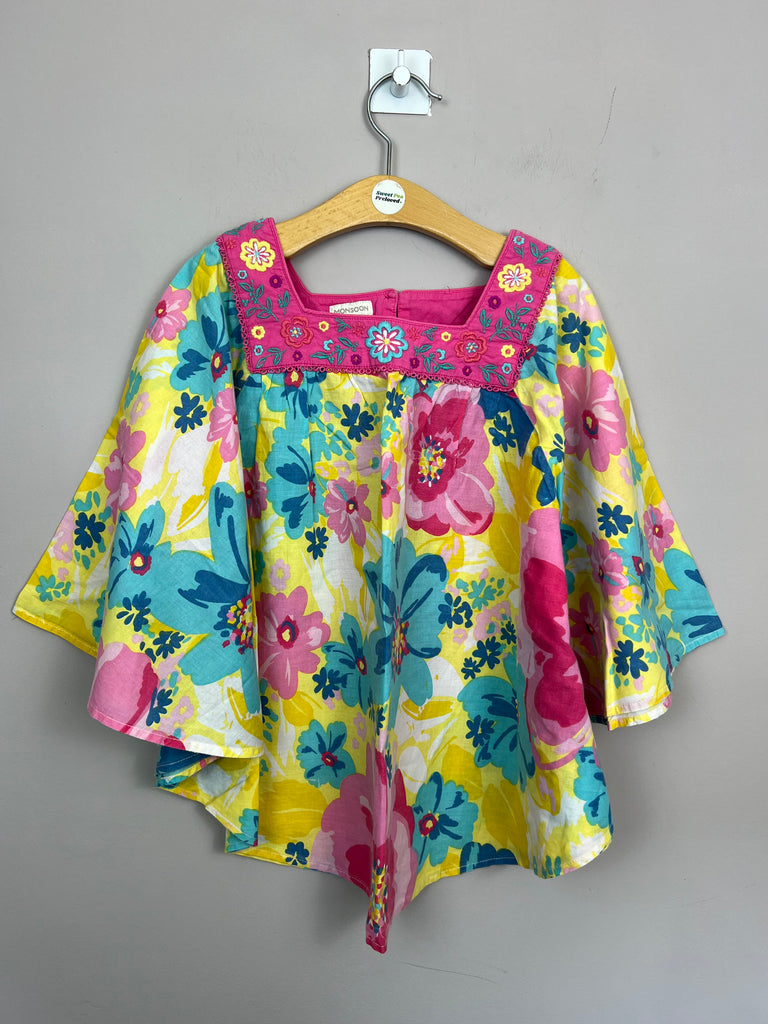 Second Hand Kids Monsoon Yellow Floral Kaftan Top - Sweet Pea Preloved Clothes