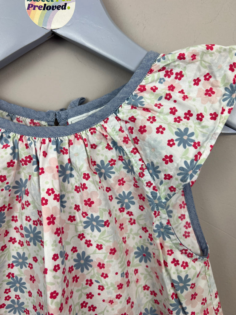 5-6y Little White Company blue daisy cotton top - Sweet Pea Preloved Clothes