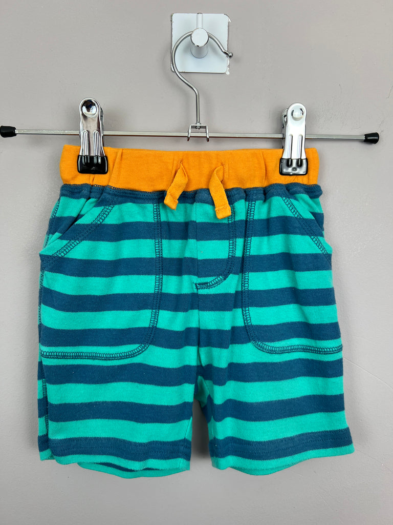 6-12m Frugi fish teal/navy stripe jersey shorts - Sweet Pea Preloved Clothes