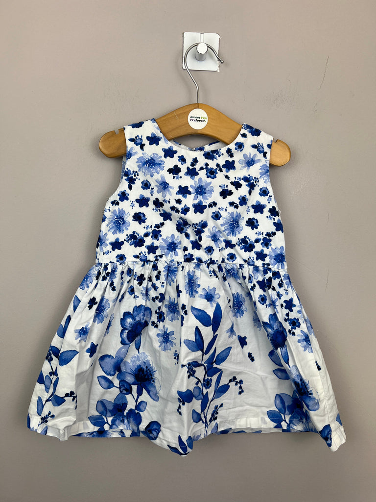 Next blue white floral cotton dress 6-9m - Sweet pea preloved
