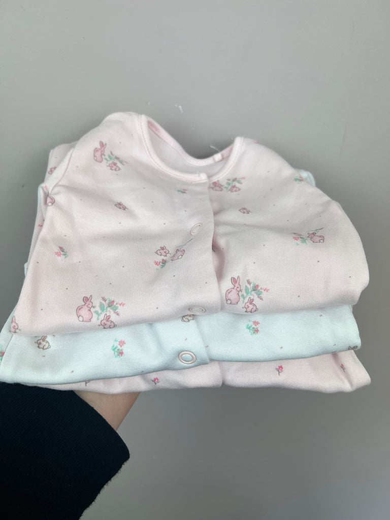 Second Hand Next pink & white bunny sleepsuits x3 - Sweet Pea Preloved Clothes