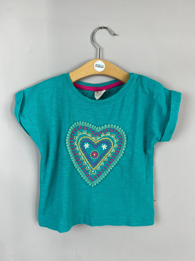 2-3y Frugi green embroidered heart T-shirt - Sweet Pea Preloved Clothes