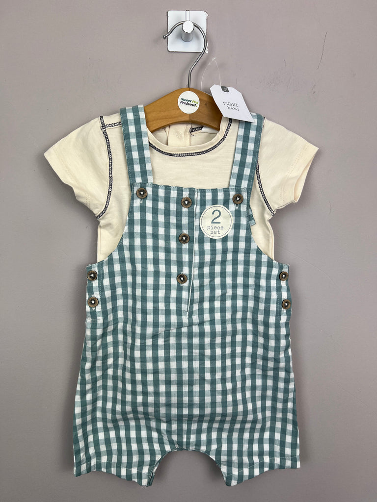 3-6m Next BNWT gingham short dungarees - Sweet Pea Preloved Clothes