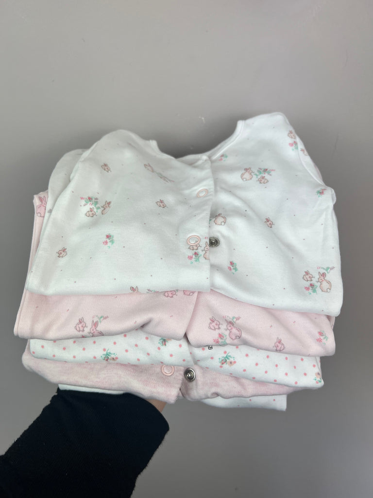 1m Next pink & white bunny sleepsuits x5 - Sweet Pea Preloved Clothes