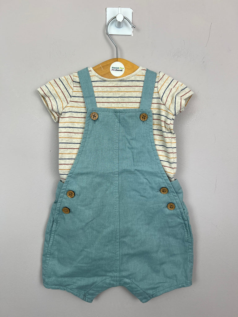0-3m Next duck egg blue short dungarees set - Sweet Pea Preloved Clothes