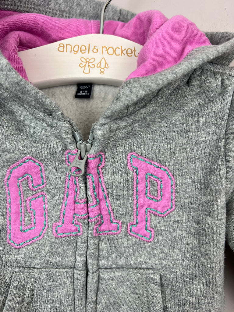 3-6m GAP grey/ pink logo zip up hoodie - Sweet Pea Preloved Clothes