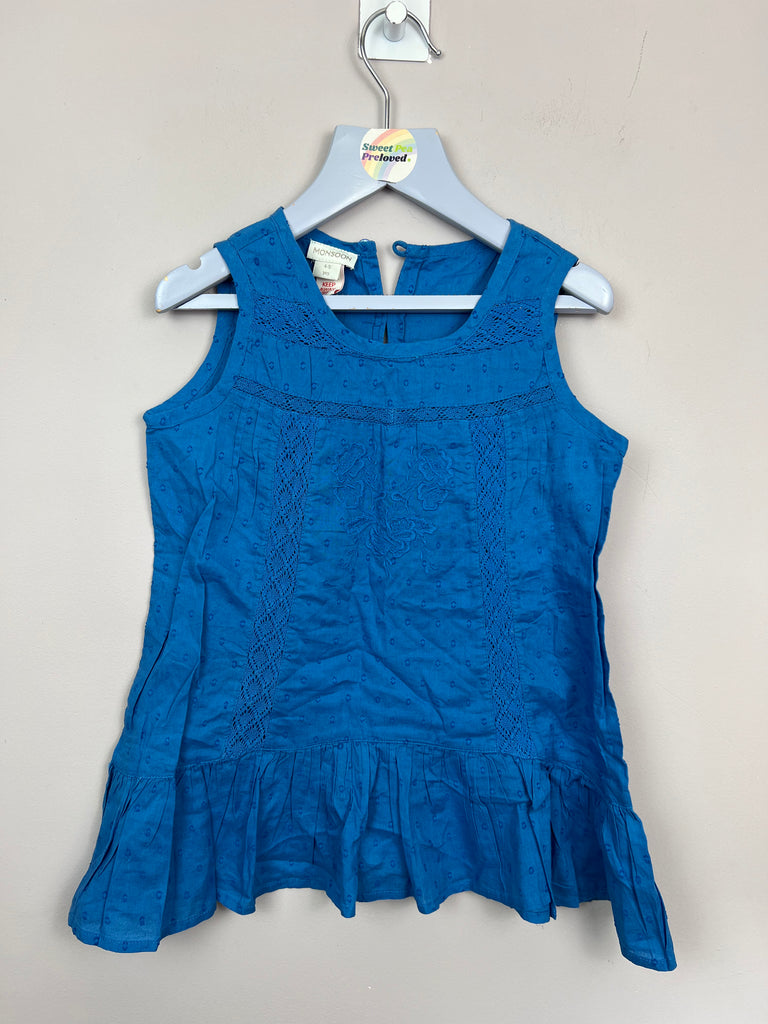 4-5y Monsoon Blue embroidered cotton top - Sweet Pea Preloved Clothes