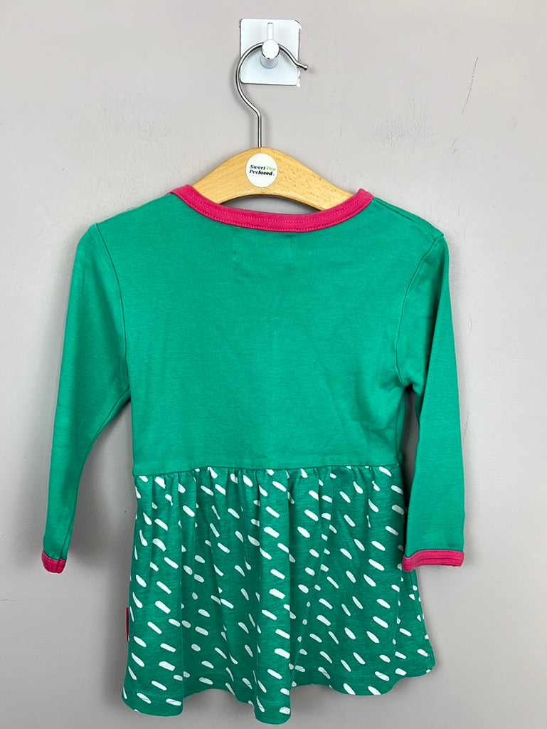 Pre Loved Baby Toby Tiger Green Bird Organic Jersey Twirl Dress 1-2y