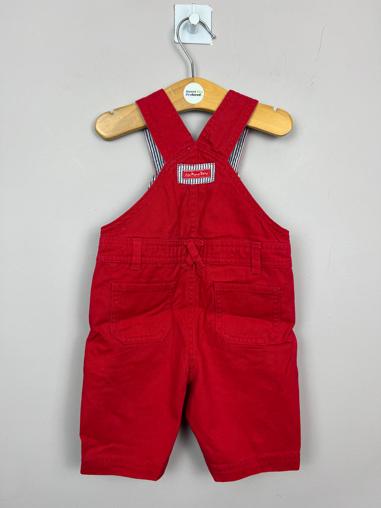 3-6m Jojo Maman Bebe red twill short dungarees - Sweet Pea Preloved Clothes