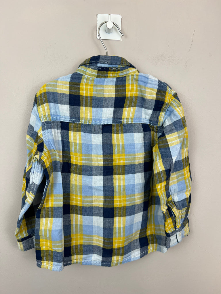 Second hand luxury boys Mayoral yellow/navy check shirt 18m