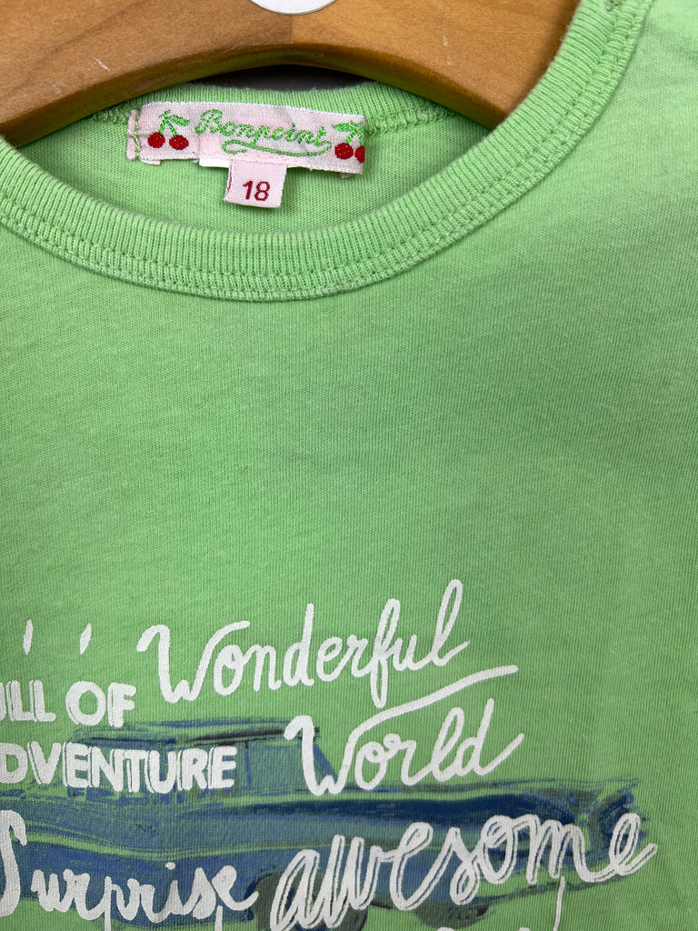 18m Bonpoint green wonderful world t-shirt - Sweet Pea Preloved Clothes