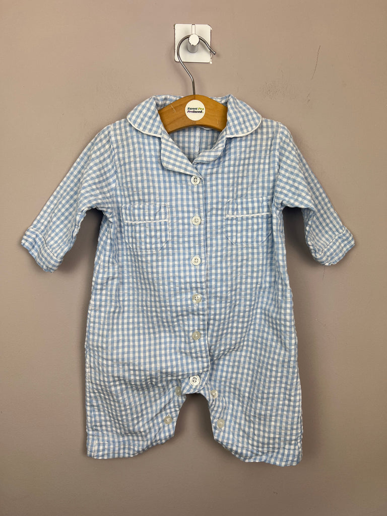 Little White Company blue check traditional pjs 0-3m - Sweet Pea Preloved