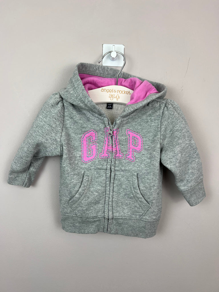 3-6m GAP grey/ pink logo zip up hoodie - Sweet Pea Preloved Clothes
