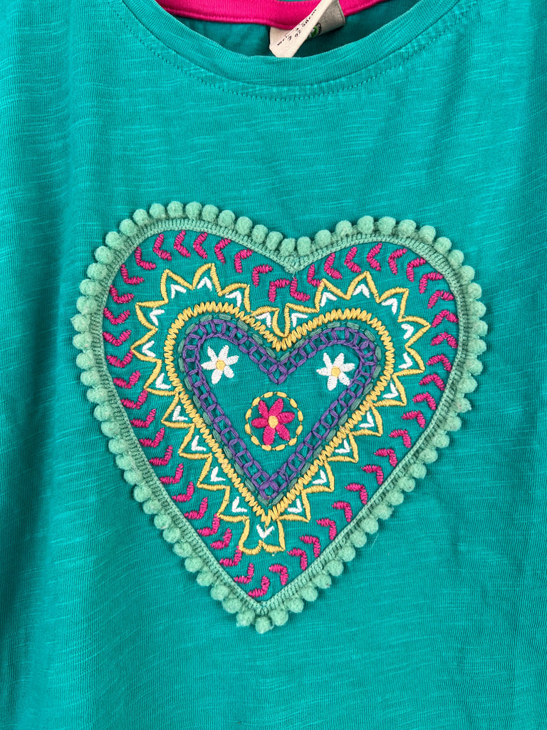 2-3y Frugi green embroidered heart T-shirt - Sweet Pea Preloved Clothes
