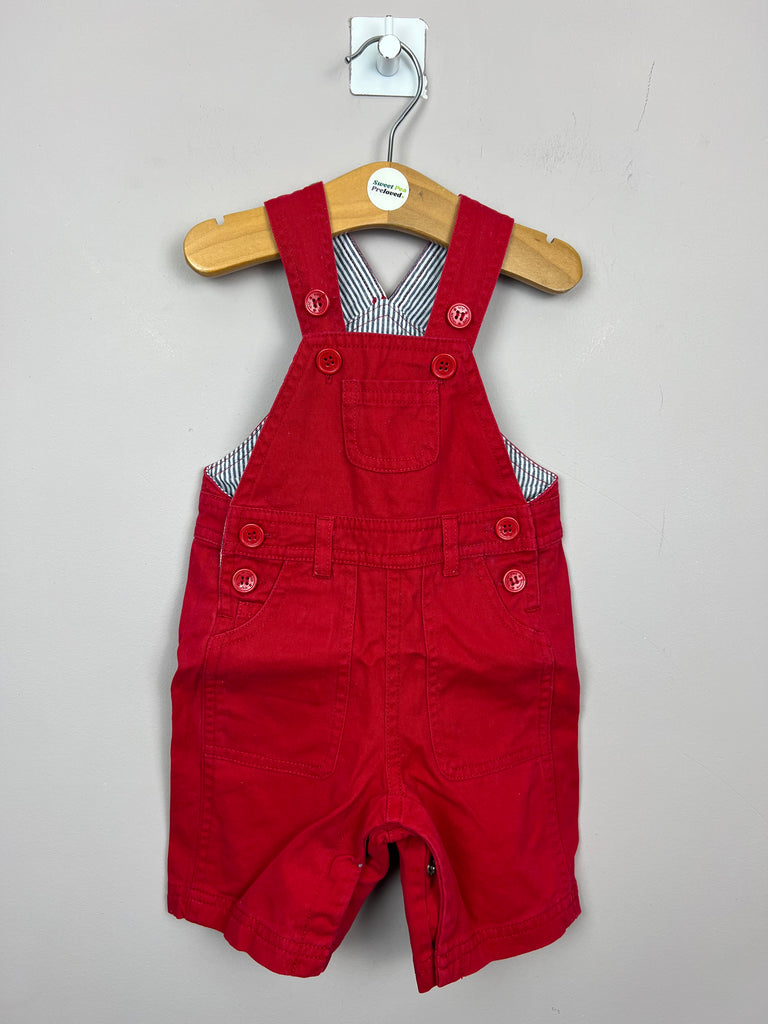 3-6m Jojo Maman Bebe red twill short dungarees - Sweet Pea Preloved Clothes
