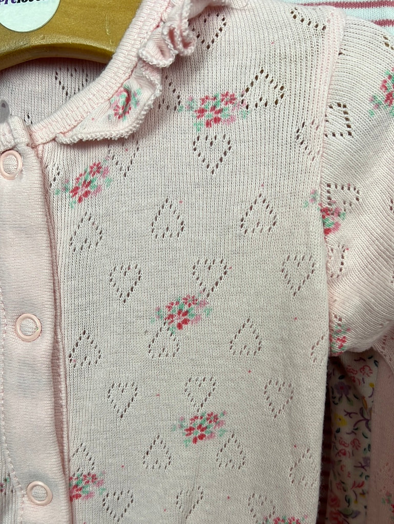 pre loved baby Next Pink floral/pointelle/stripe Sleepsuits 0-3m