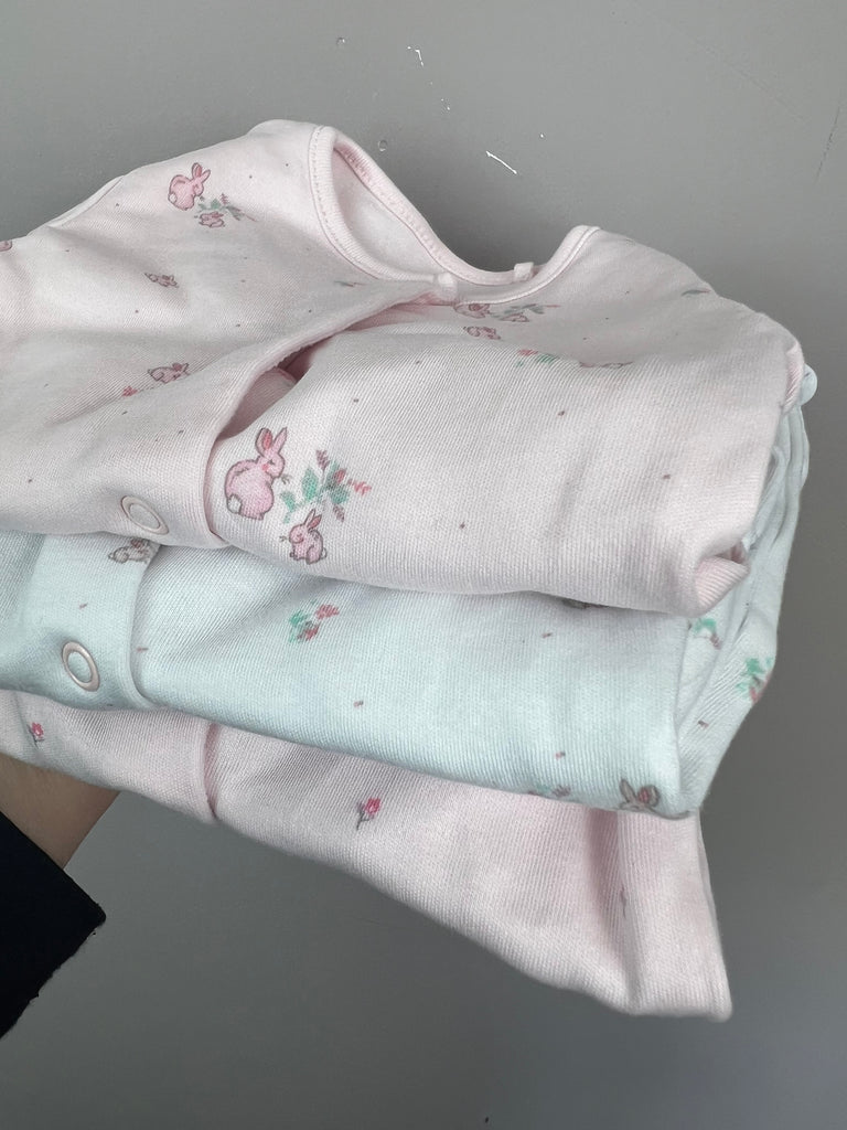 First Size Next pink & white sleepsuits x3 - Sweet Pea Preloved Clothes