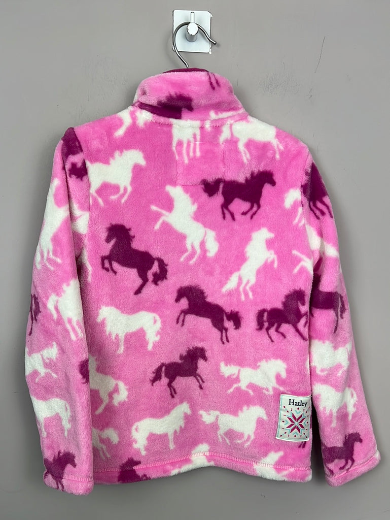 Pre Loved Girls Hatley pink pony zip up fuzzy fleece 5y
