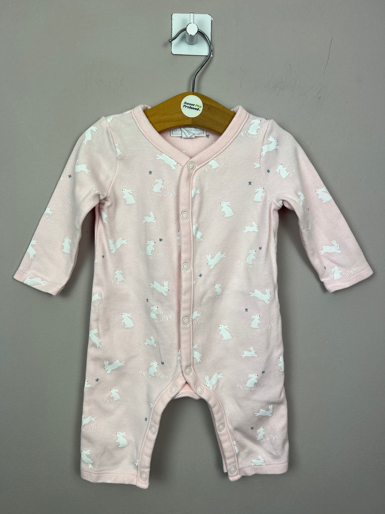 0-3m Little White Company pink bunny sleepsuit - Sweet Pea Preloved Clothes