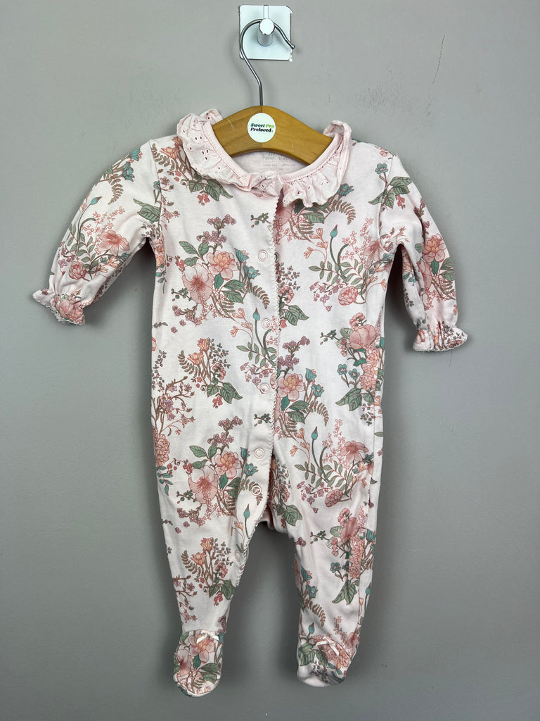 SEconhand Next pink frill floral sleepsuit 0-3m