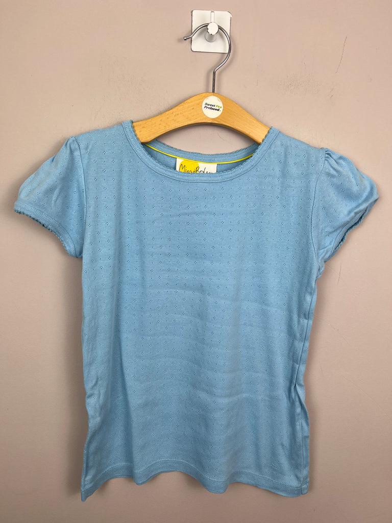 Second Hand Mini Boden Pointelle blue short sleeve top 9-10y