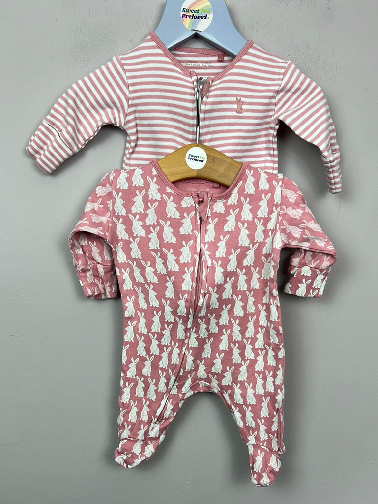 Second Hand Baby Next pink stripe/bunny zipped sleepsuits First Size