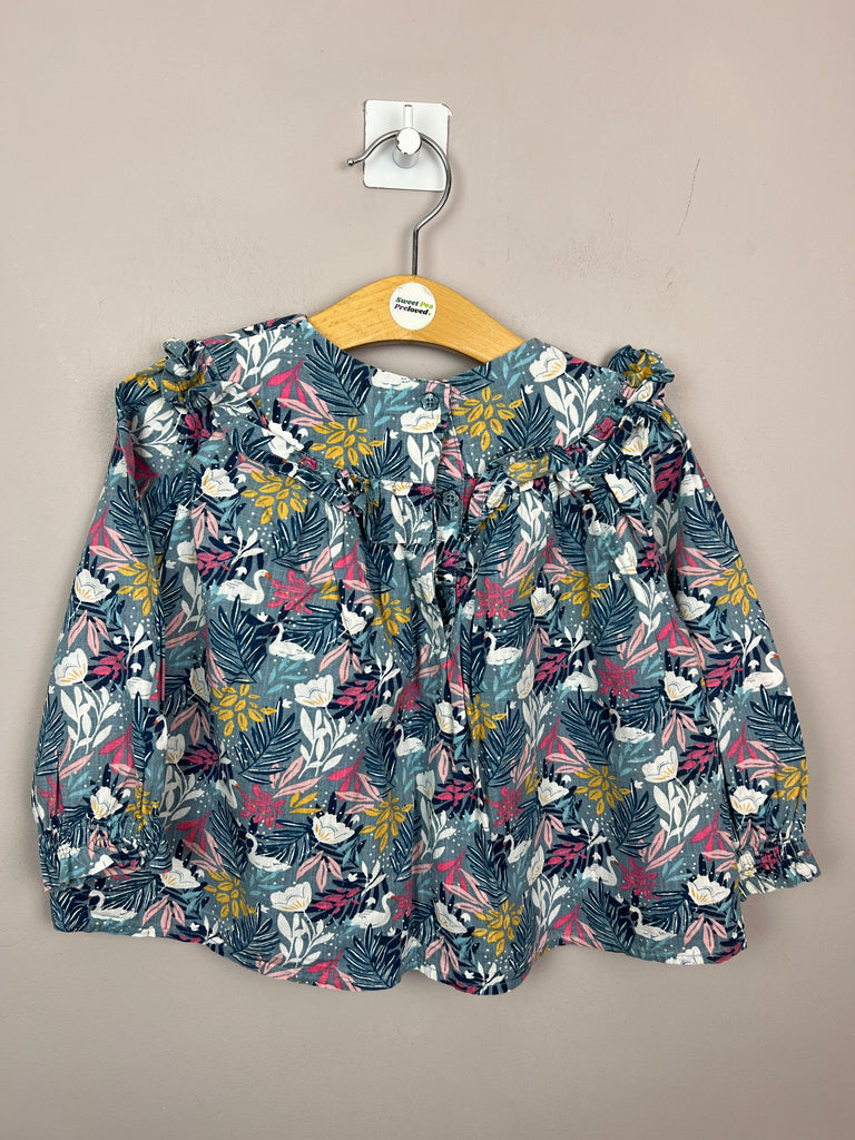 Second Hand Baby Monsoon Swan print floral long sleeve top 18-24m back