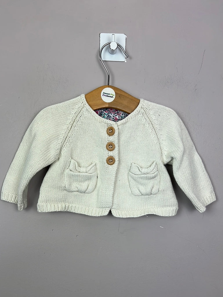 Secondhand baby Jojo Maman Bebe Ivory bow Cardigan 0-3m - sweet pea preloved children’s clothes 