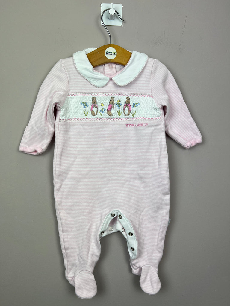 3-6m Jojo Maman Bebe pink Peter Rabbit sleepsuit - Sweet Pea Preloved Clothes