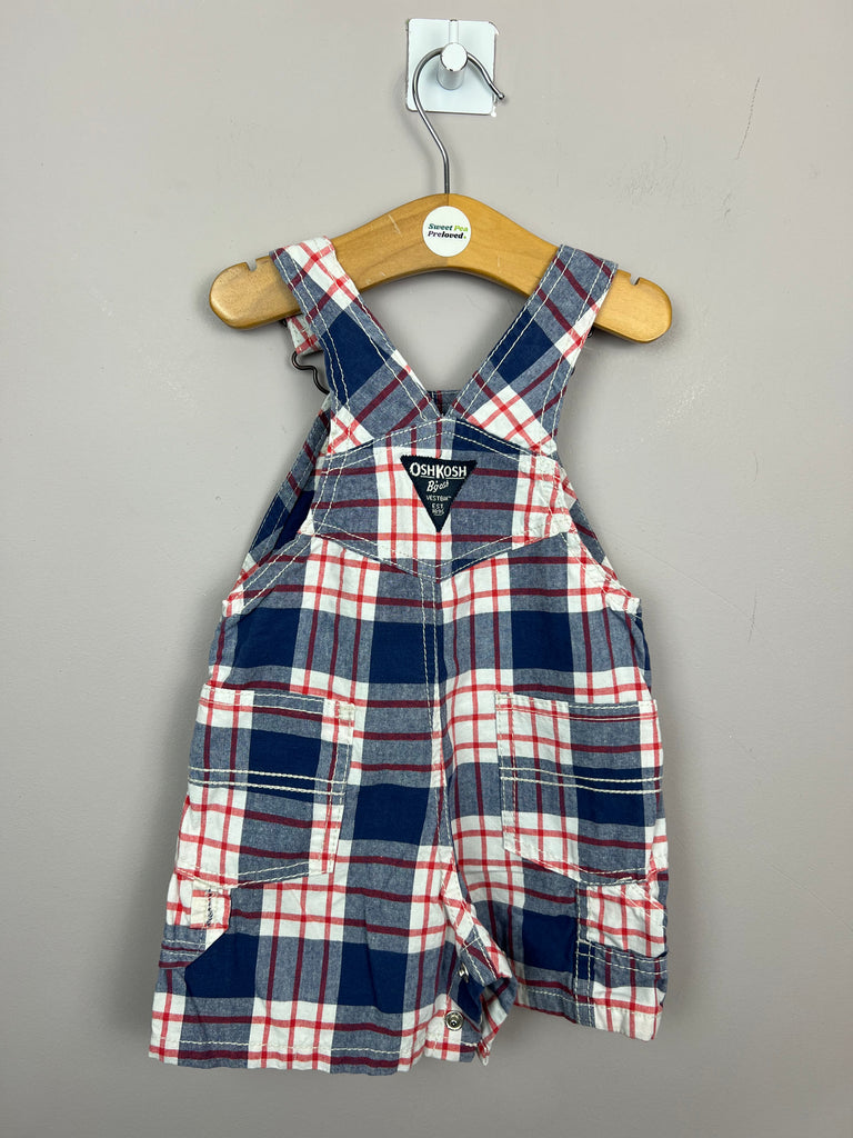 9m Oshkosh navy & red check cotton dungarees - Sweet Pea Preloved Clothes