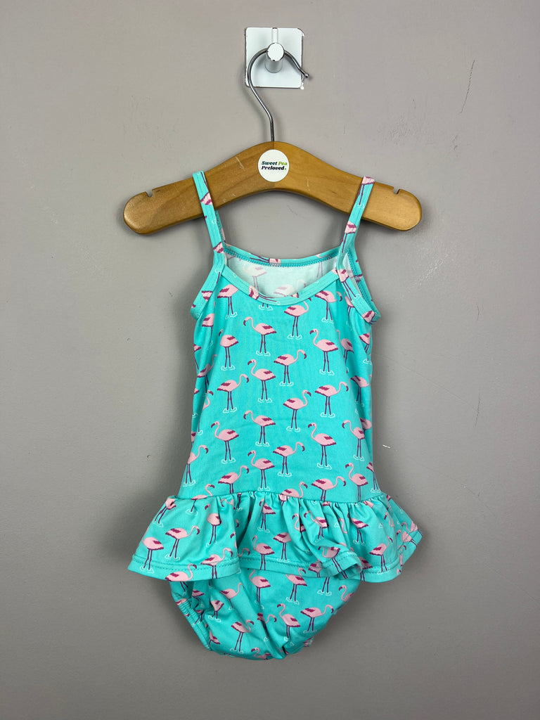 6-12m Jojo Maman Bebe Aqua Flamingo Swimsuit with nappy - Sweet Pea Preloved Clothes