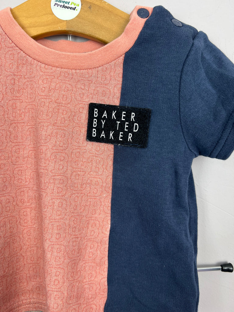 3-6m Baker blush/navy/green t-shirt & joggers outfit - Sweet Pea Preloved Clothes